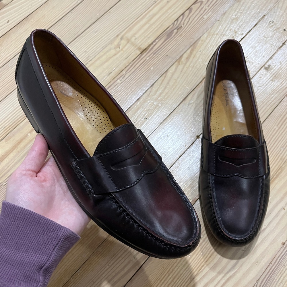 Cole Haan Penny Loafers Mens 10.5 B Burgundy Leather Moc Toe Dress Shoes 03504